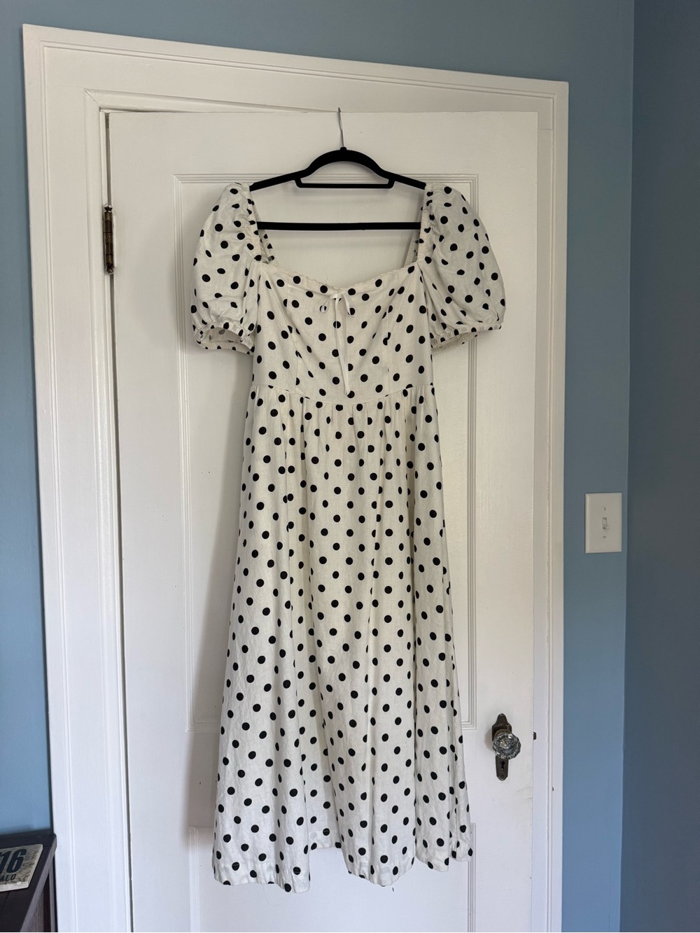 White Polka Dot Puff-Sleeve Midi Dress